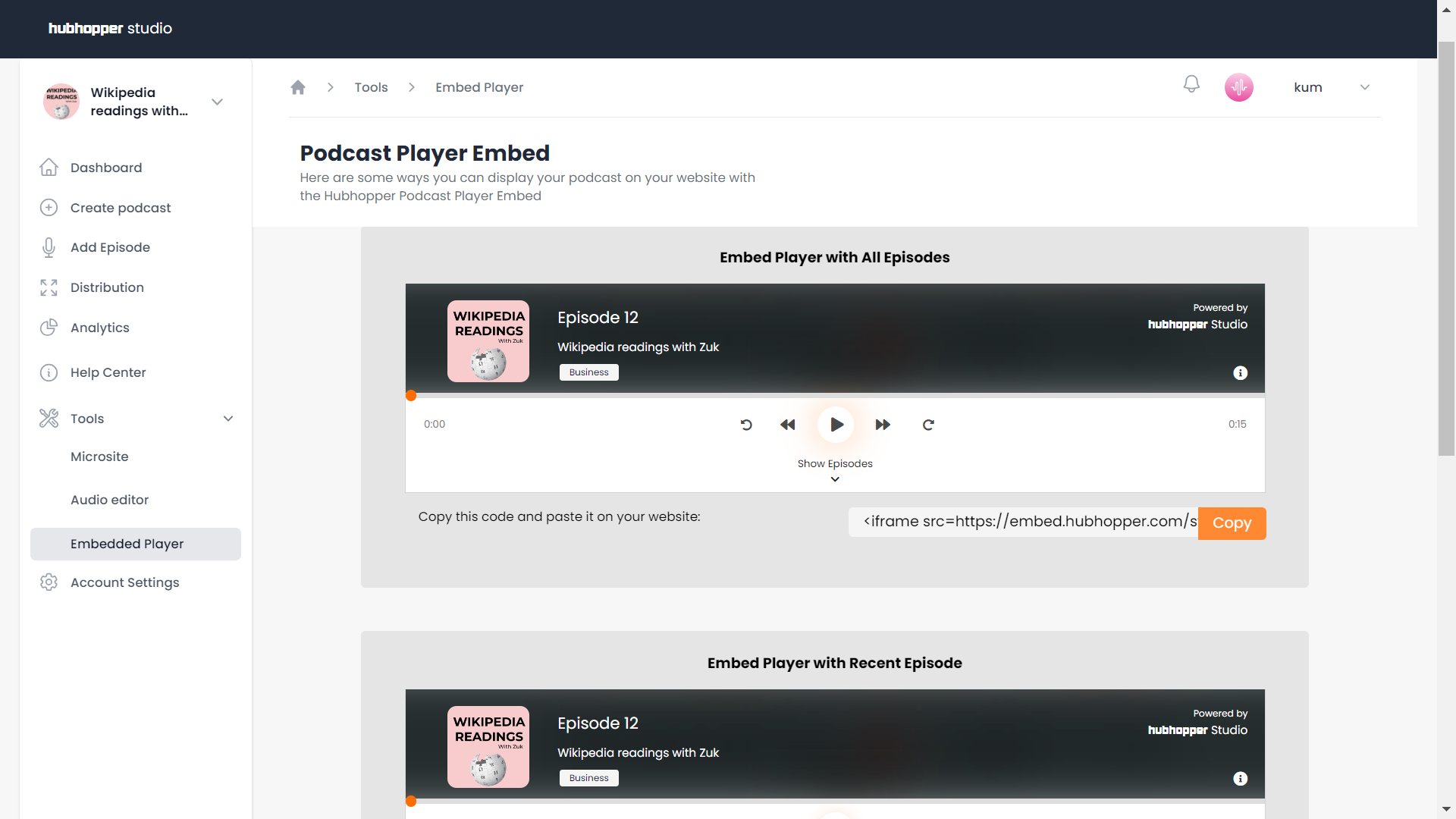 Lecteur de podcast intégrable