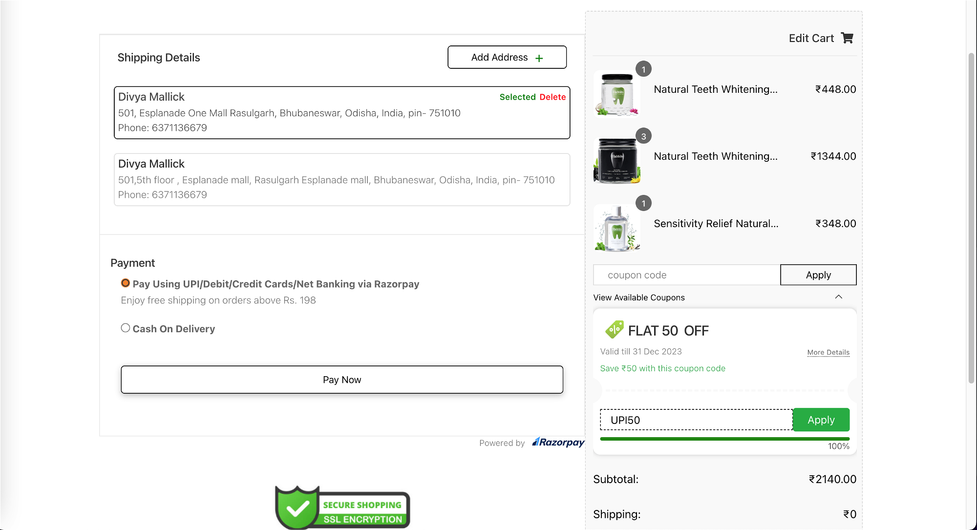Paiement d'une seule page