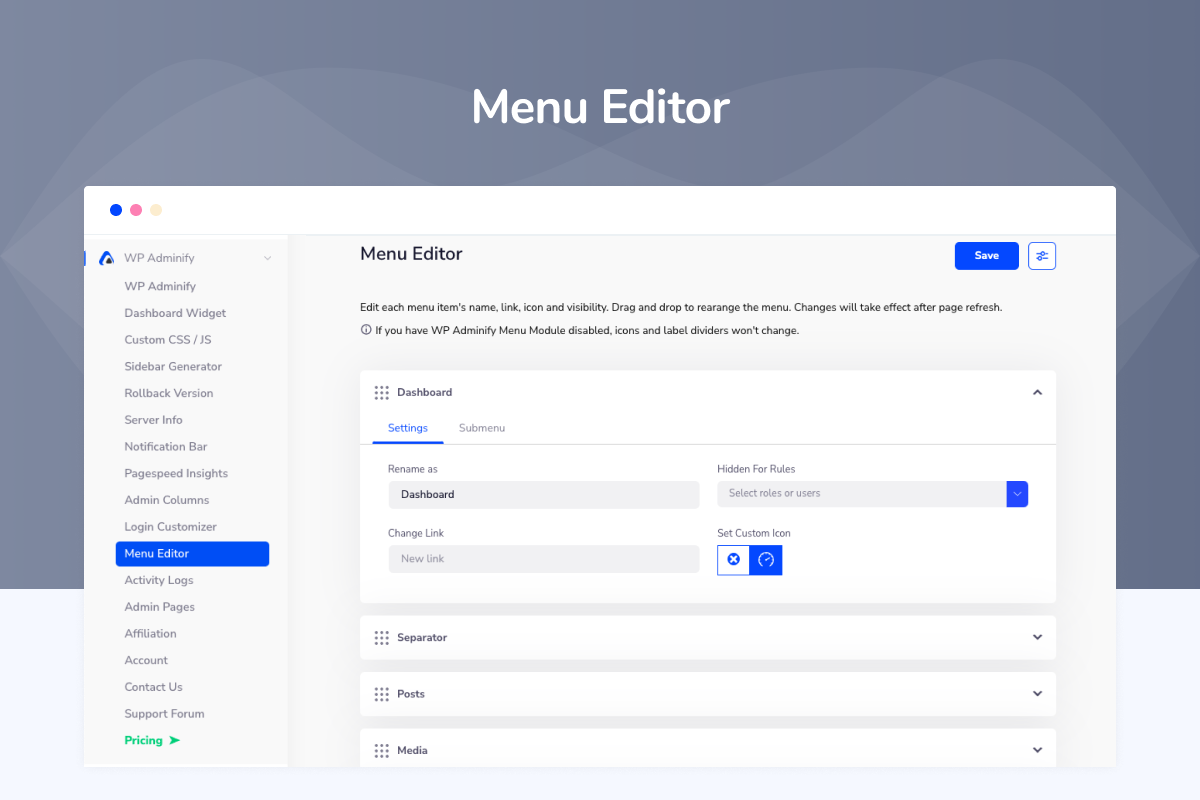 Éditeur de menus
