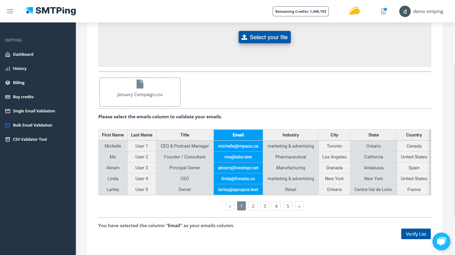 Validation des e-mails en masse