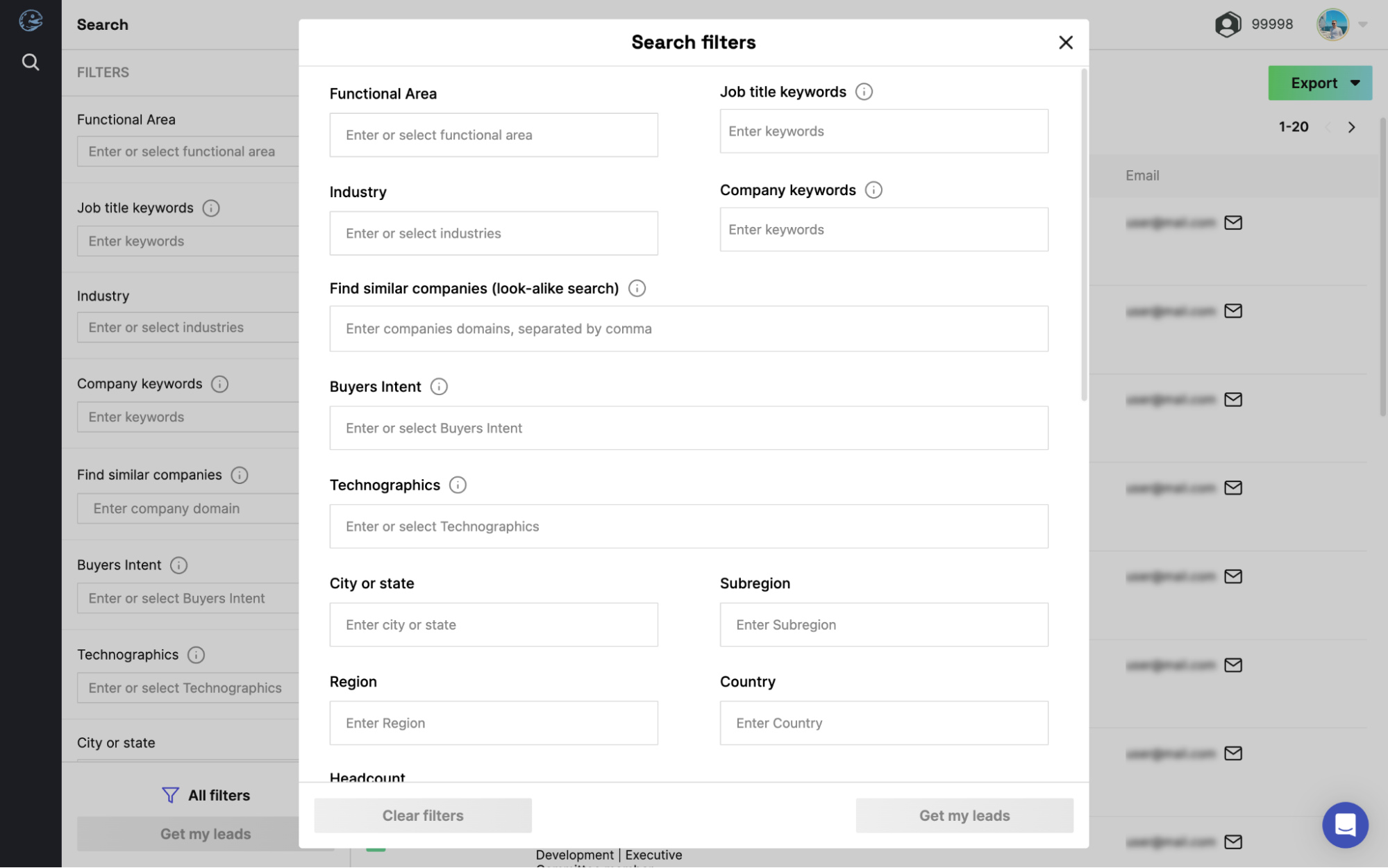Filtres de recherche