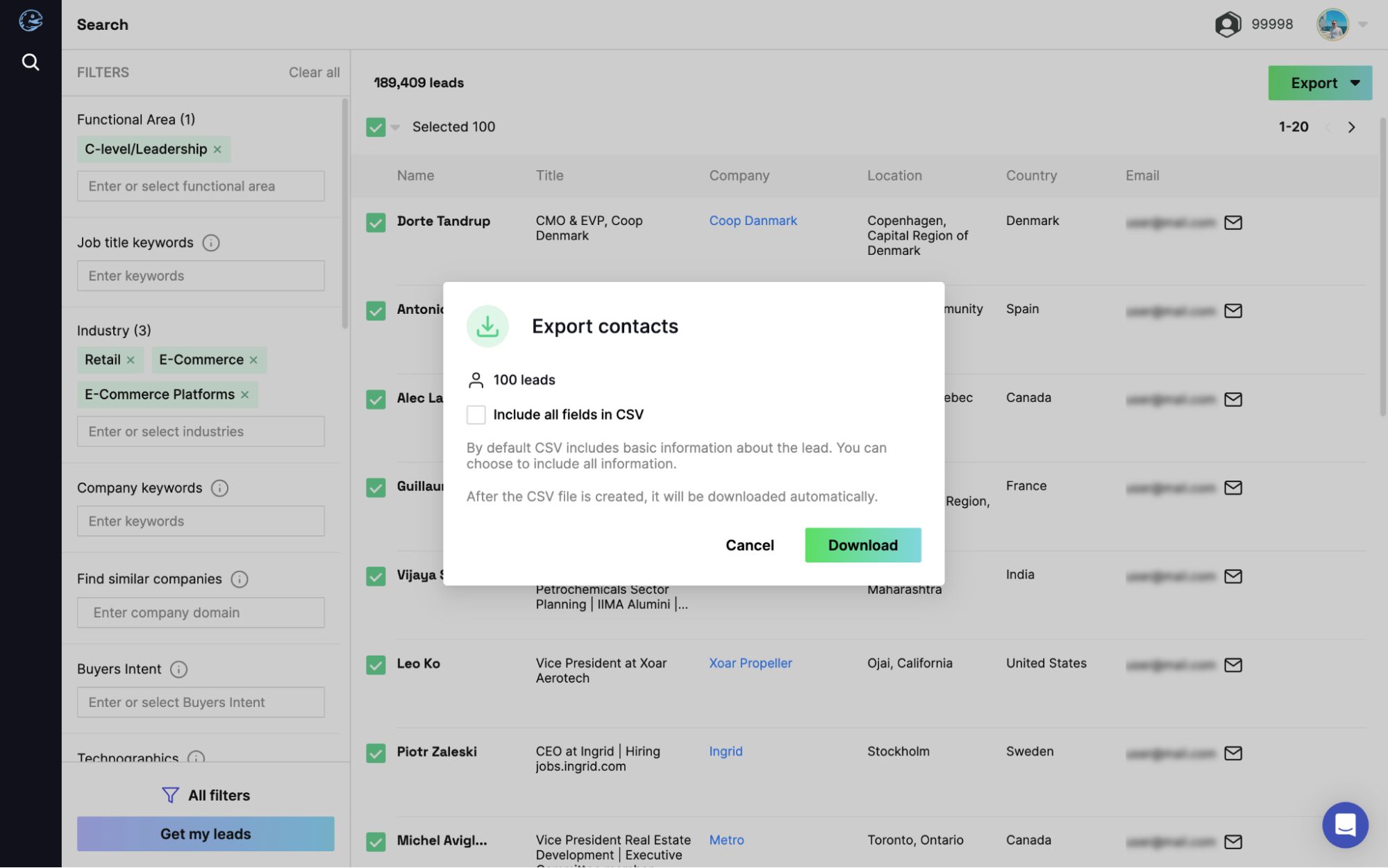 Exporter les prospects