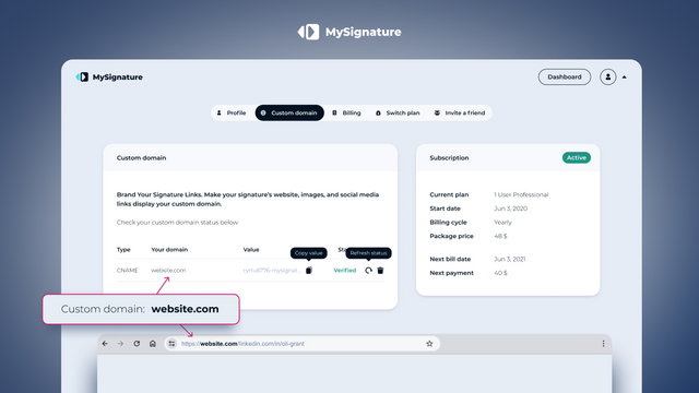 Domaine personnalisé de signature email