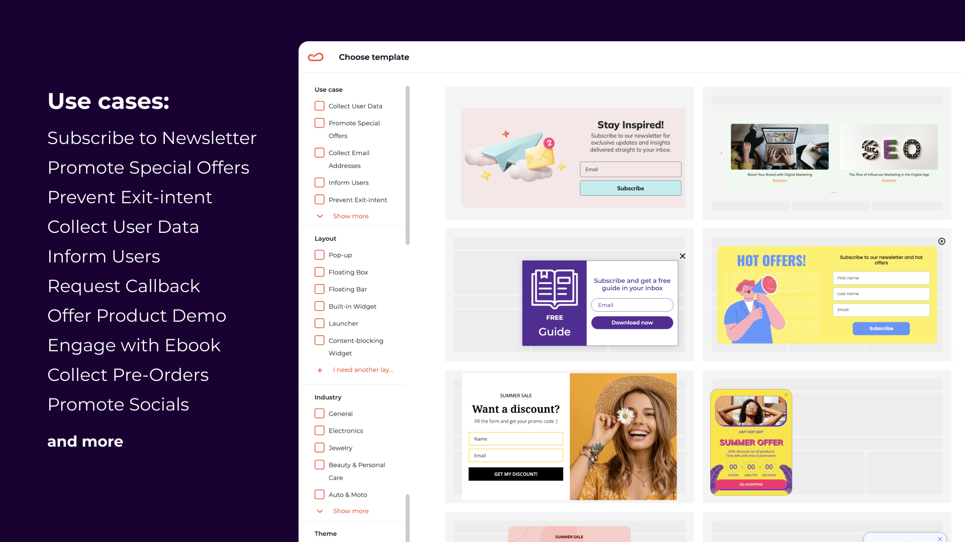 Bibliothèque de modèles de popups