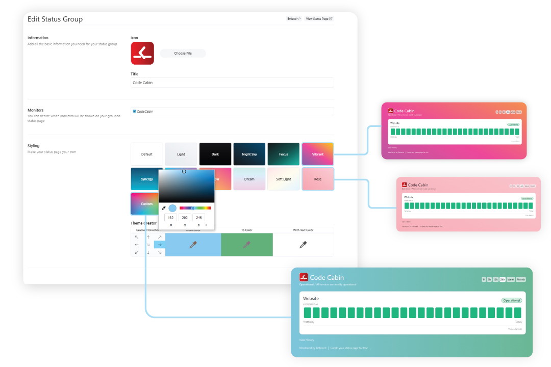 Personnalisation de la page de statut