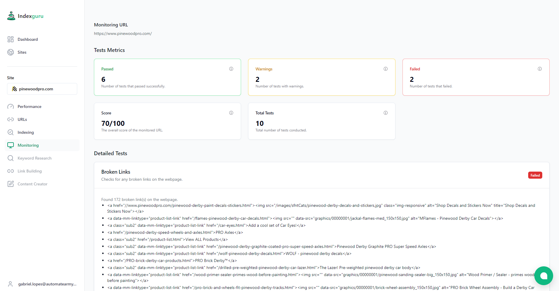 Diagnostics au niveau de la page