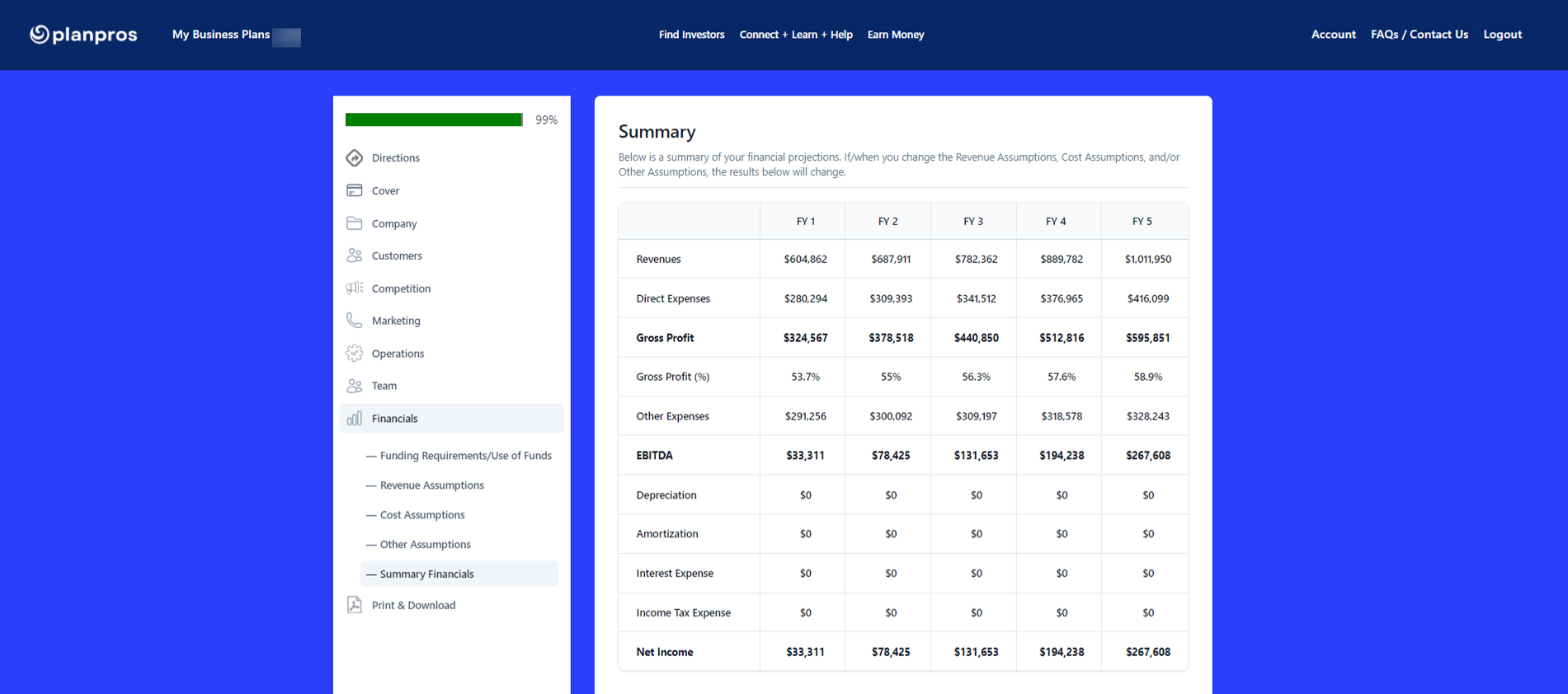 Calculer les projections financières