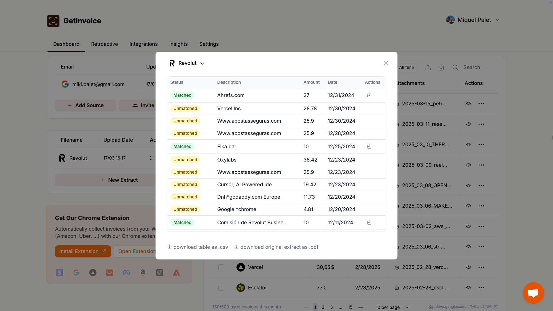 Rapprochez les factures et les transactions