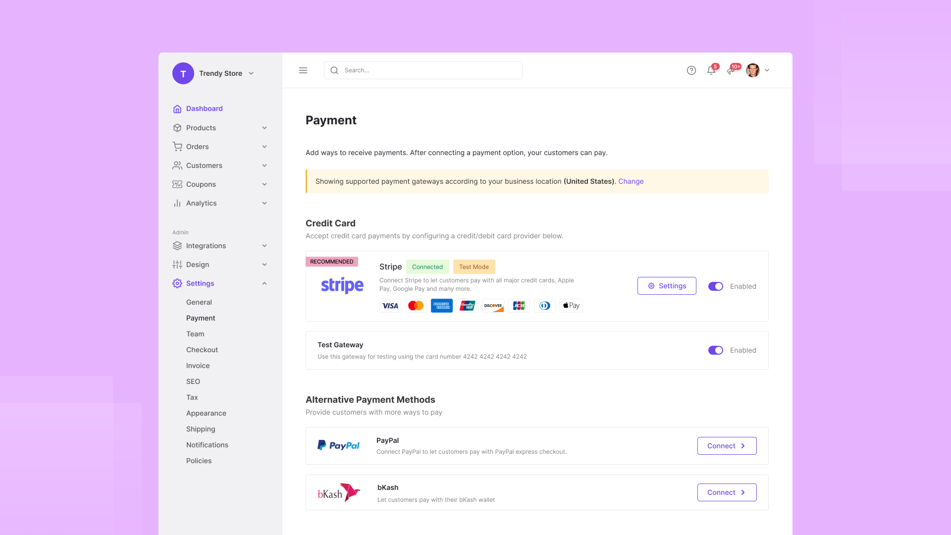 Solutions de paiement globales