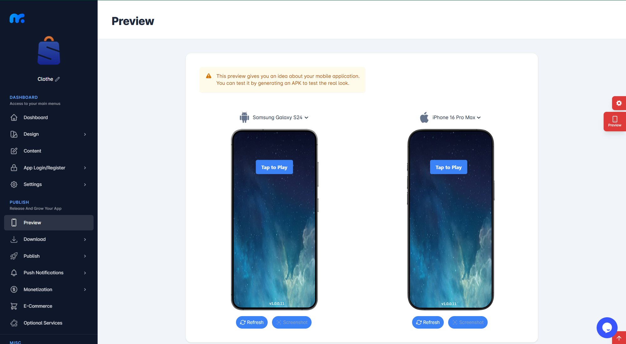 Aperçu de l'application